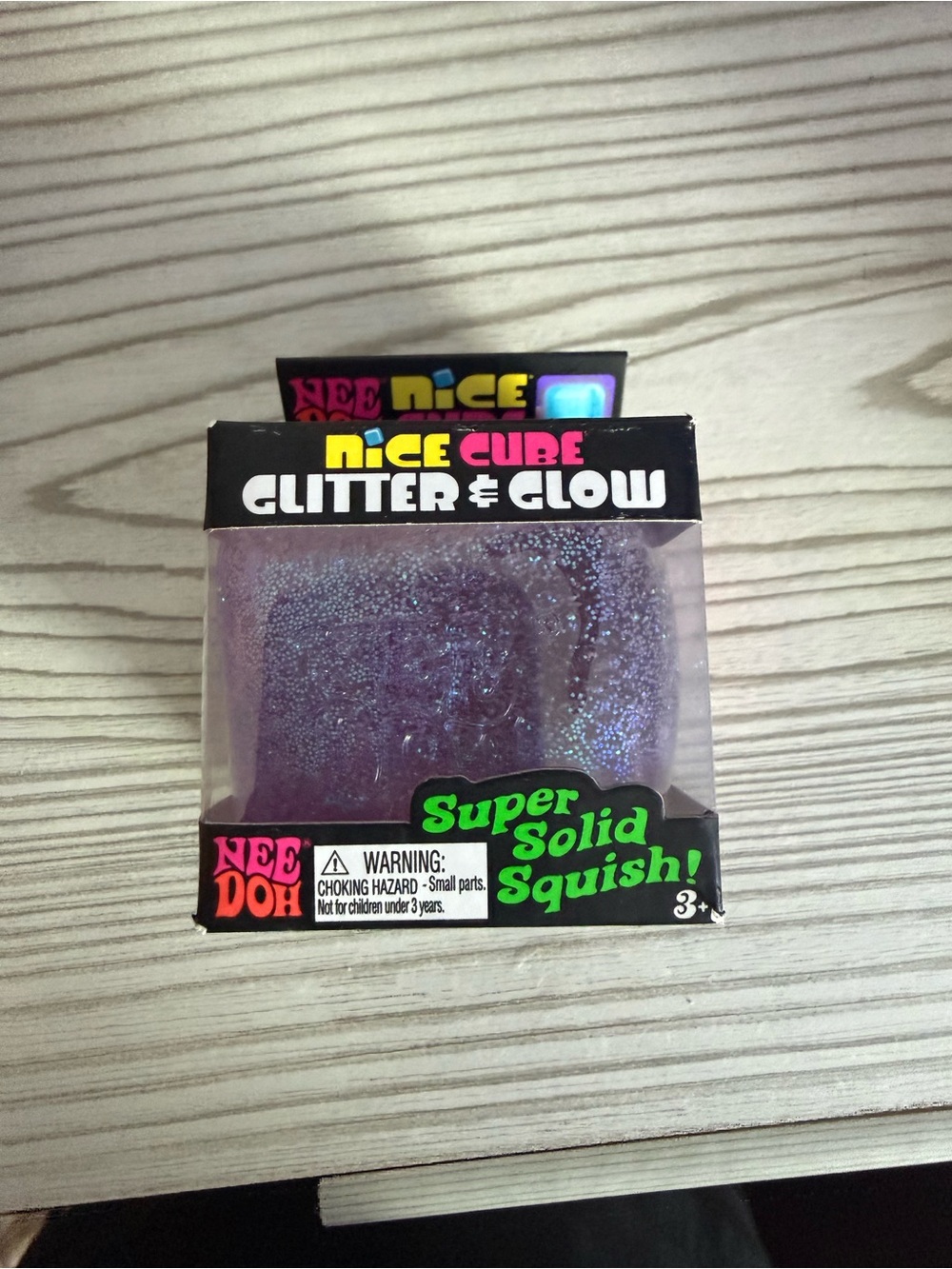 NeeDoh Nice Cube Glitter & Glow Super Solid Squish - Purple Glitter